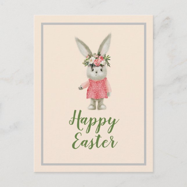 Carte Postale Jolie Fille Lapin Pâques (Devant)