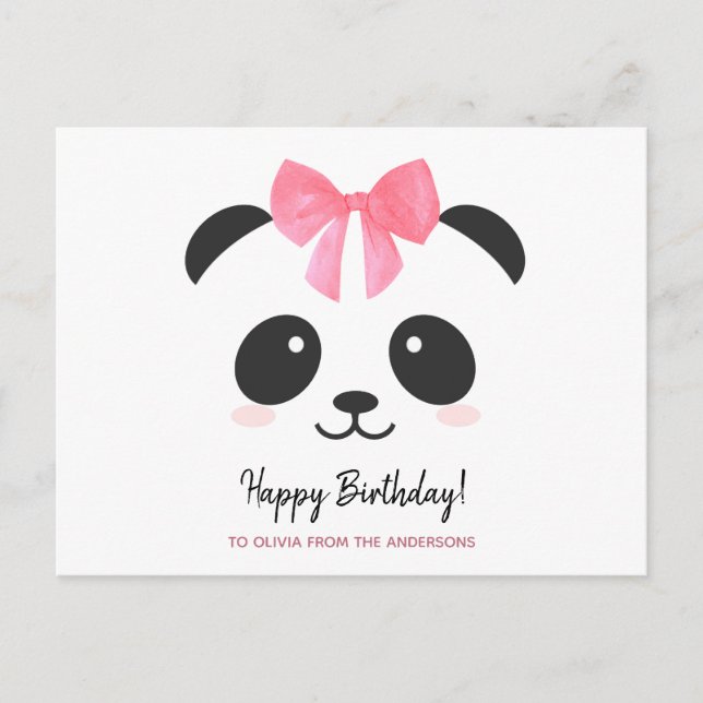 Carte Postale Jolie fille panda Joyeux Anniversaire personnalisé (Devant)