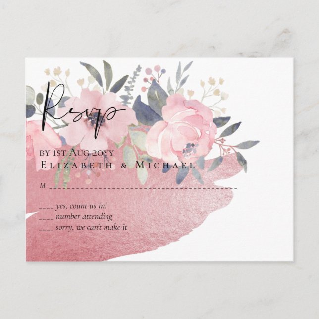 Carte Postale Jolie fille Rosegold Floral Glam Mariage (Devant)