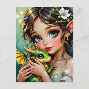 Carte Postale Jolie fille thème fée et dragon 