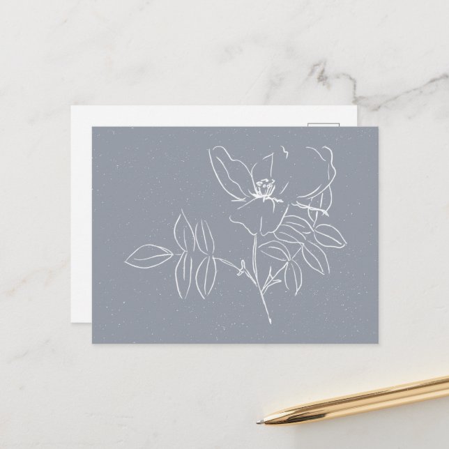 Carte Postale Jolie fleur blanche doodle  (Devant/Arrière en situation)