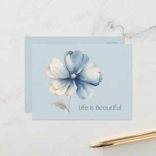 Carte Postale Jolie Fleur Crème Bleue