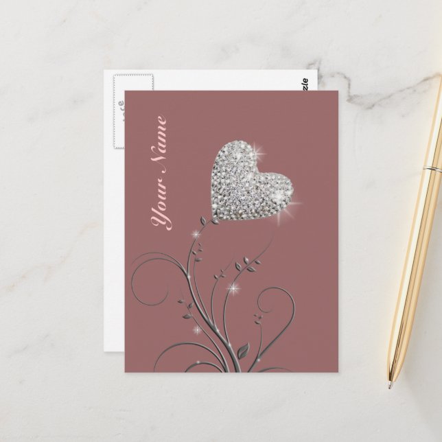 Carte Postale jolie fleur de bijou de coeur (Devant/Arrière en situation)