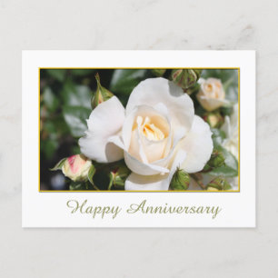 Carte Postale jolie fleur de rose blanche joyeux anniversaire