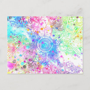 Carte Postale Jolie fleur henné dessiné à la main aquarelles