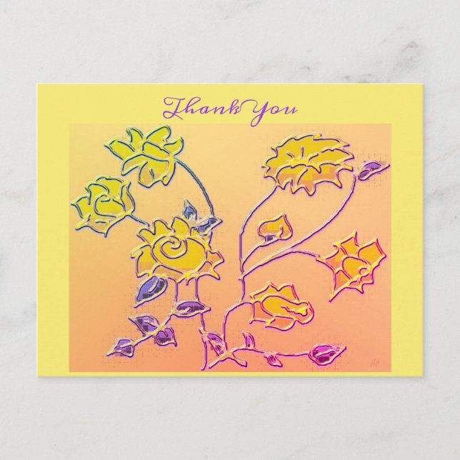 Carte Postale Jolie Fleur Merci Violet Jaune (Devant)