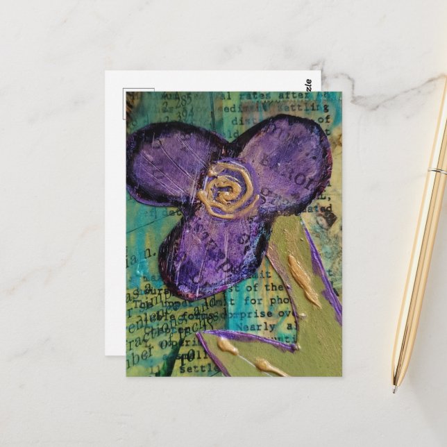 Carte Postale Jolie fleur multmédia violette (Devant/Arrière en situation)