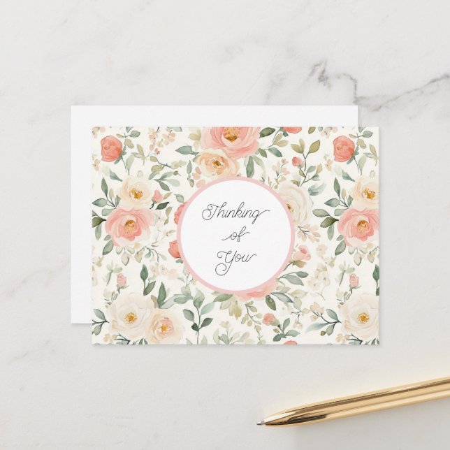 Carte Postale Jolie Fleur Rose Pêche Anniversaire (Devant/Arrière en situation)