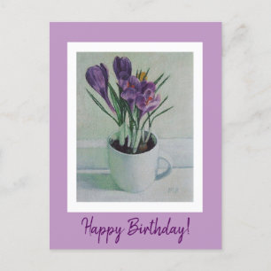 Carte Postale Jolie fleurs de crocus violets dans une tasse d'ar