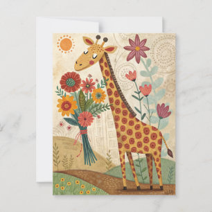 Carte Postale Jolie girafe félicitations enfants style d'art fol
