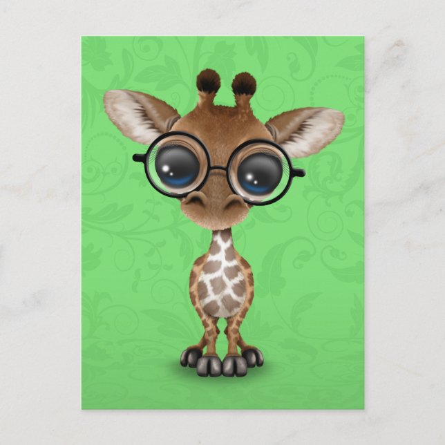 Carte Postale Jolie Giraffe Bébé Curieux Portant des lunettes su (Devant)