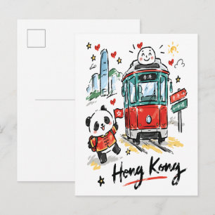 Carte Postale Jolie illustration de tramway de Hong Kong