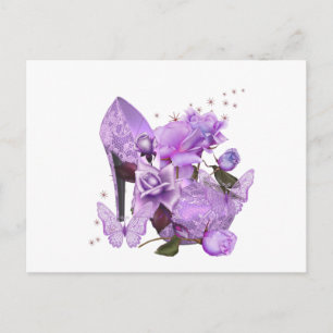 Carte Postale Jolie lavande violette rose florale à talons hauts