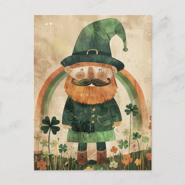 Carte Postale Jolie lutin aquarelle Saint-Patrick  (Devant)