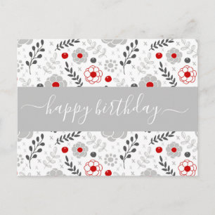 Carte Postale Jolie moderne Fleurs rouges et gris Anniversaire