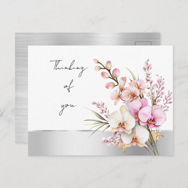 Carte Postale Jolie Orchidées roses Penser à vous (Devant / Derrière)
