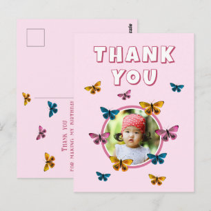 Carte Postale Jolie Papillon Rose Merci Photo d'anniversaire
