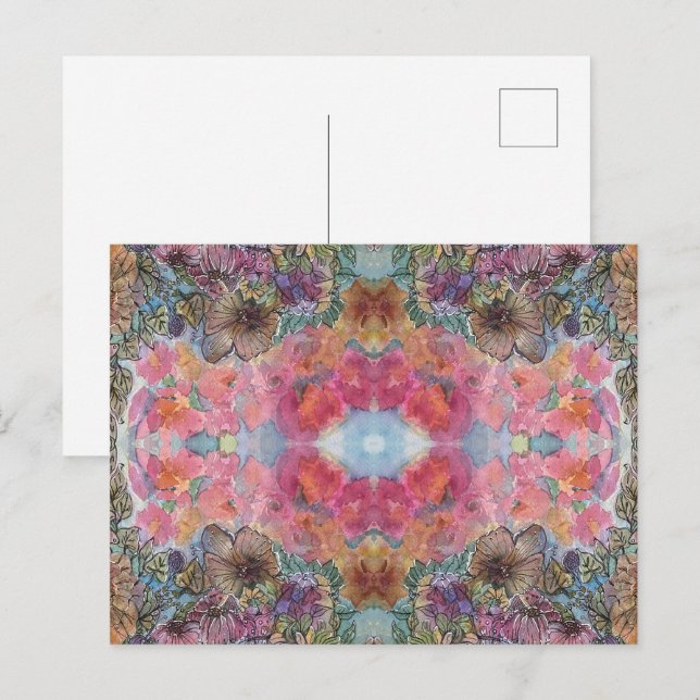 Carte Postale Jolie peinture à l'aquarelle du jardin de fleurs c (Devant / Derrière)
