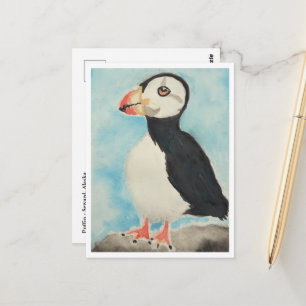 Carte Postale Jolie peinture aquarelle de macareux d'Alaska Art 
