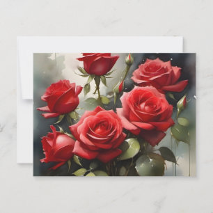 Carte Postale Jolie peinture d'aquarelle roses rouges