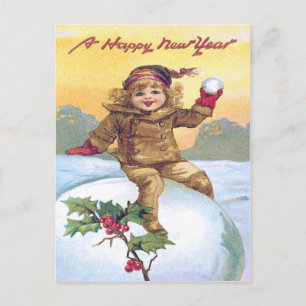Carte Postale Jolie petite fille boule de neige Noël