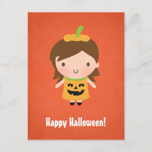 Carte Postale Jolie Petite Fille Citrouille Enfants Halloween