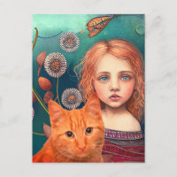 JOLIE PETITE FILLE & GINGER CAT POSTCARD