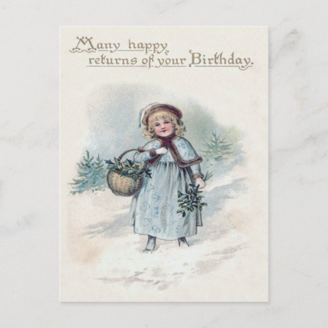 Carte Postale Jolie petite fille Holly Snow Panier À feuillage p (Devant)