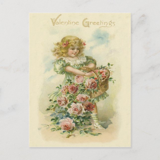 Carte Postale Jolie Petite Fille Roses Roses Pink n'est pas trad (Devant)