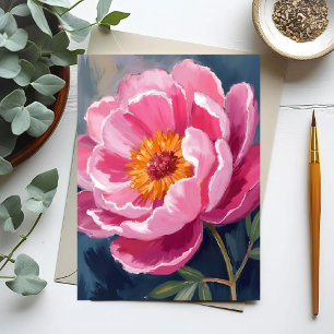 Carte Postale Jolie pivoine rose   Peinture de fleurs aquarelle