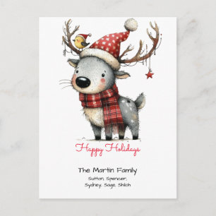 Carte Postale Jolie Reindeer dans un Santa Hat Joyeuses vacances