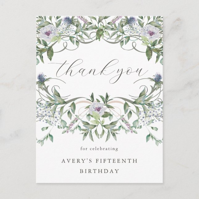 Carte Postale Jolie remerciement d'anniversaire floral (Devant)