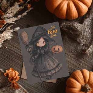 Carte Postale Jolie sorcière fille son balai & citrouille Enfant