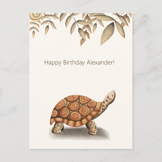 Carte Postale Jolie tortue marron Anniversaire personnalisé (Devant)