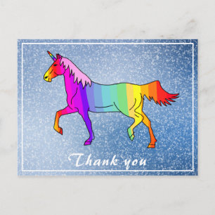Carte Postale Jolie Unicorn couleur fille Merci d'anniversaire