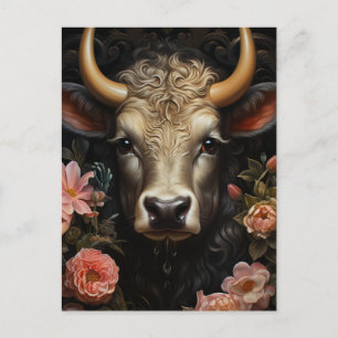 Carte Postale Jolie vache dans les fleurs