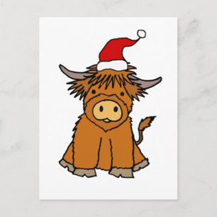 Carte Postale Jolie vache Highland à Santa hat Noël