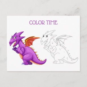 Carte Postale Jolie Violet foncé Orange Dragon Activité de color