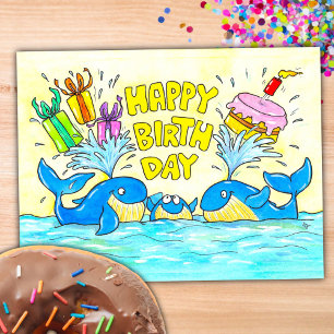 Carte Postale Jolies baleines Joyeux anniversaire 
