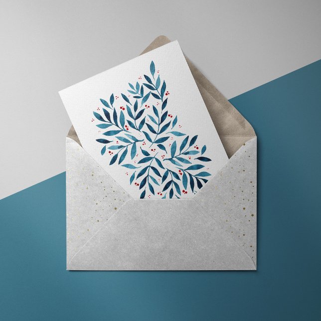 Carte Postale Jolies branches d'aquarelle - turquoise et rouge (Créateur téléchargé)