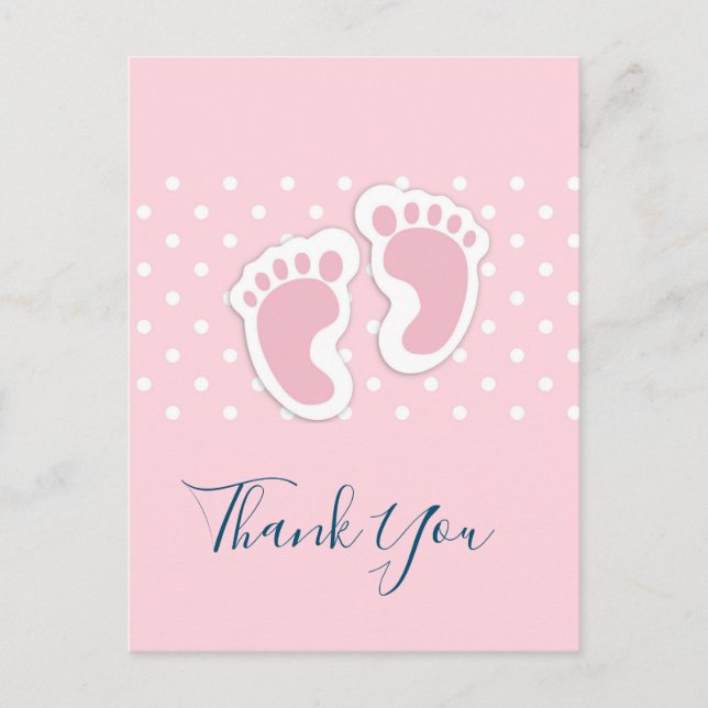 Carte Postale Jolies empreintes de bébé fille rose Merci (Devant)