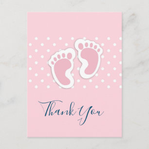 Carte Postale Jolies empreintes de pieds de bébé rose Merci