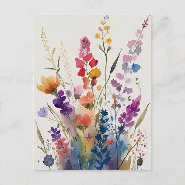 Carte Postale Jolies fleurs aquarelles (Devant)