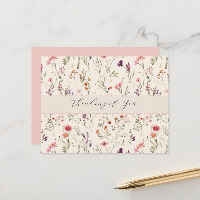 Carte Postale Jolies Fleurs Roses Rouge Violet (Devant/Arrière en situation)