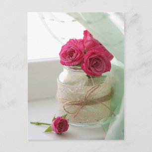 Carte Postale Jolies roses roses roses dans un bocal de verre