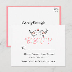 Carte Postale Jolies tourterelles roses RSVP mariage