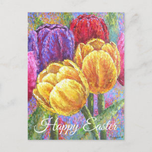 Carte Postale Jolies Tulipes Florales Fleurs colorées Peint main