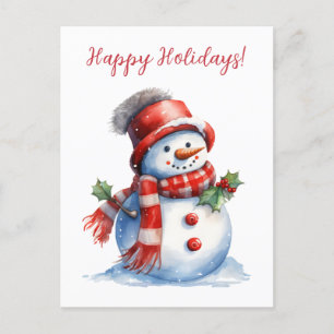 Carte Postale Jolies Vacances Snowman Watercolor Artwork