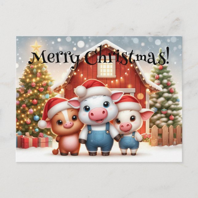 Carte Postale Jolis animaux de ferme de Noël  (Devant)