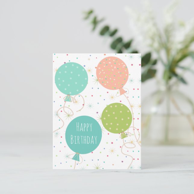 Carte Postale Jolis Ballons de Couleurs Pastel Joyeux Anniversai (Debout devant)